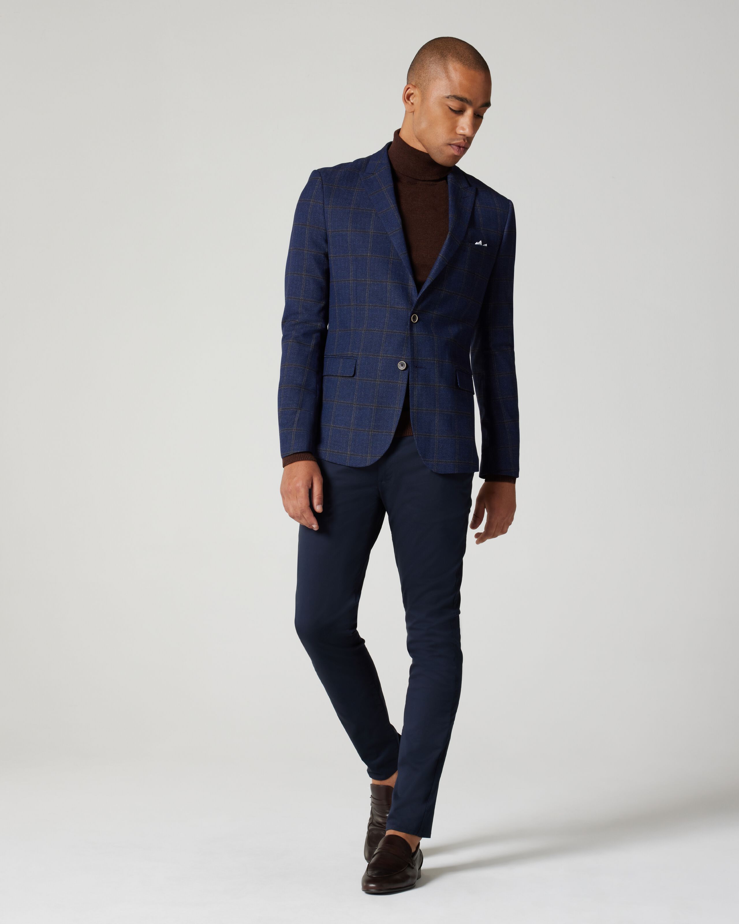 Navy blue fitted blazer sales